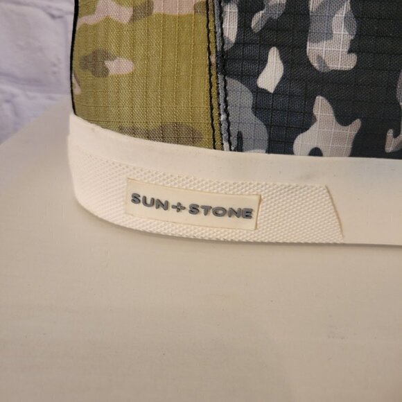 Sun Stone Mens Green Camouflage Colorblock Round Toe Platform Lace-up Sneakers - Picture 4 of 7